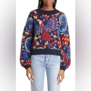 Farm Rio Pineapple Flowers Jacquard Blouson Sleeve Sweater In Multi
